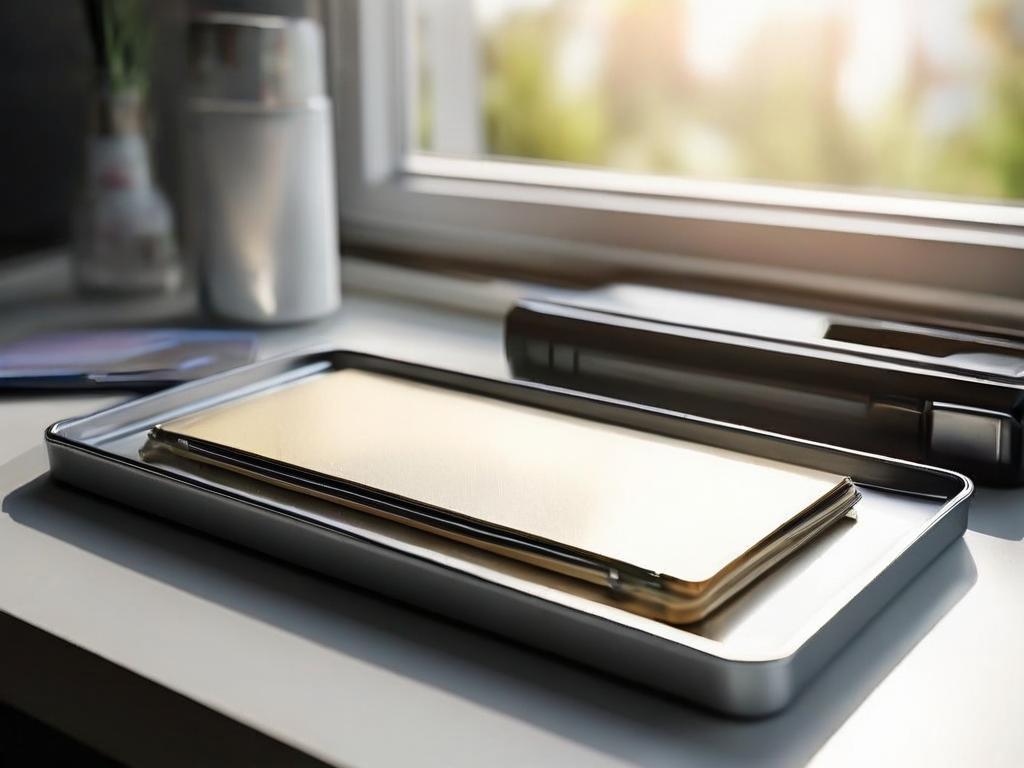 Blank divider cards and compact storage tray on brushed metal surface, representing organized cache cleanup.